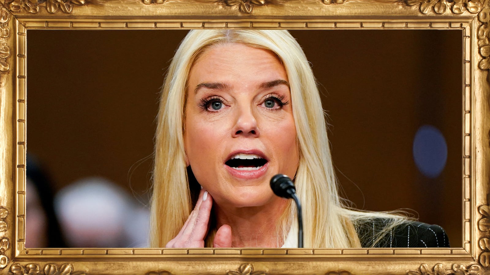 A framed photo of Pam Bondi