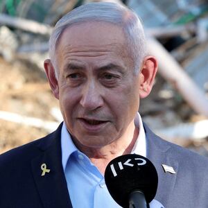 Benjamin Netanyahu gives a statement.