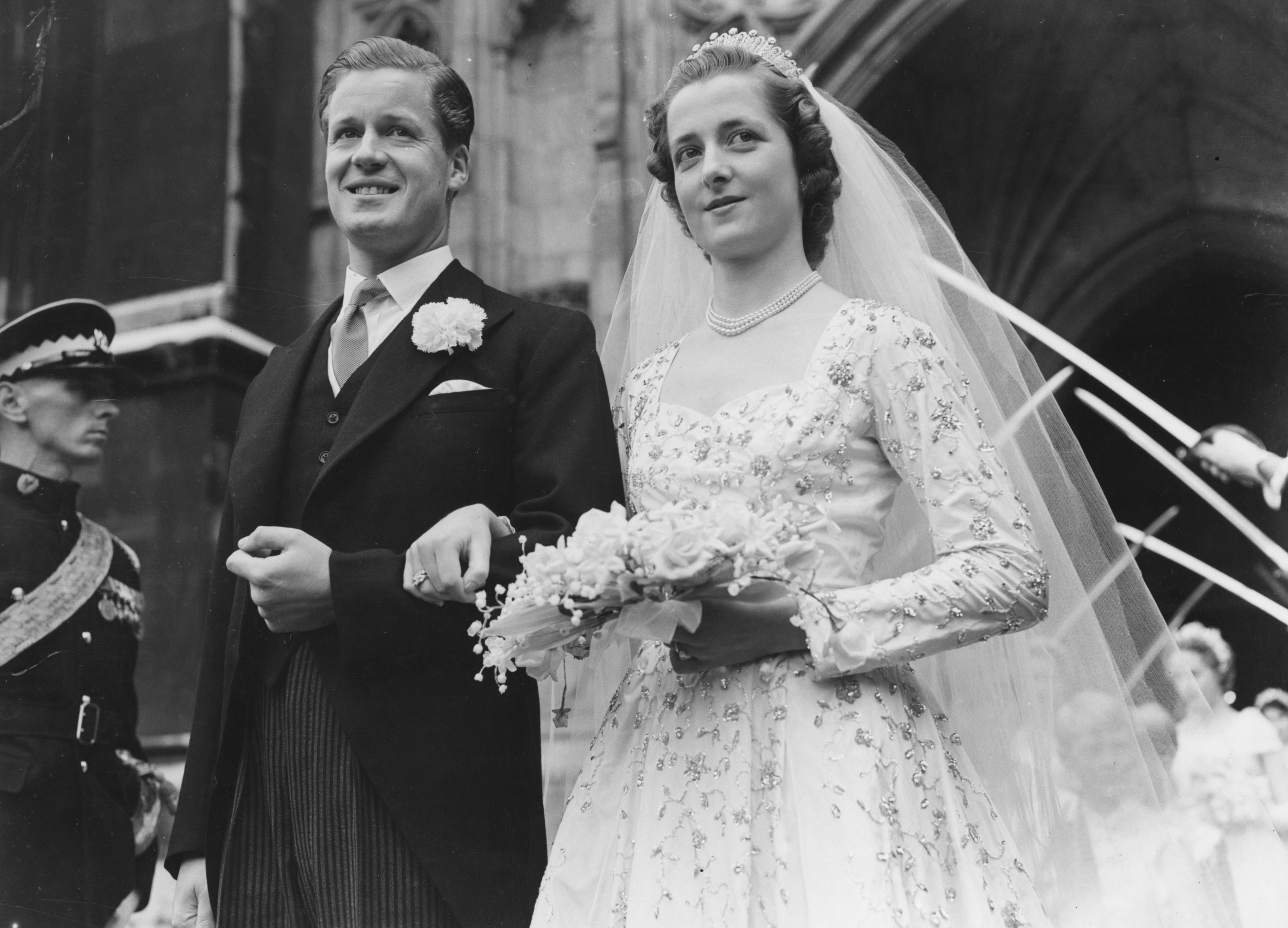 Frances Shand Kydd at her 1954 wedding to John Spencer.