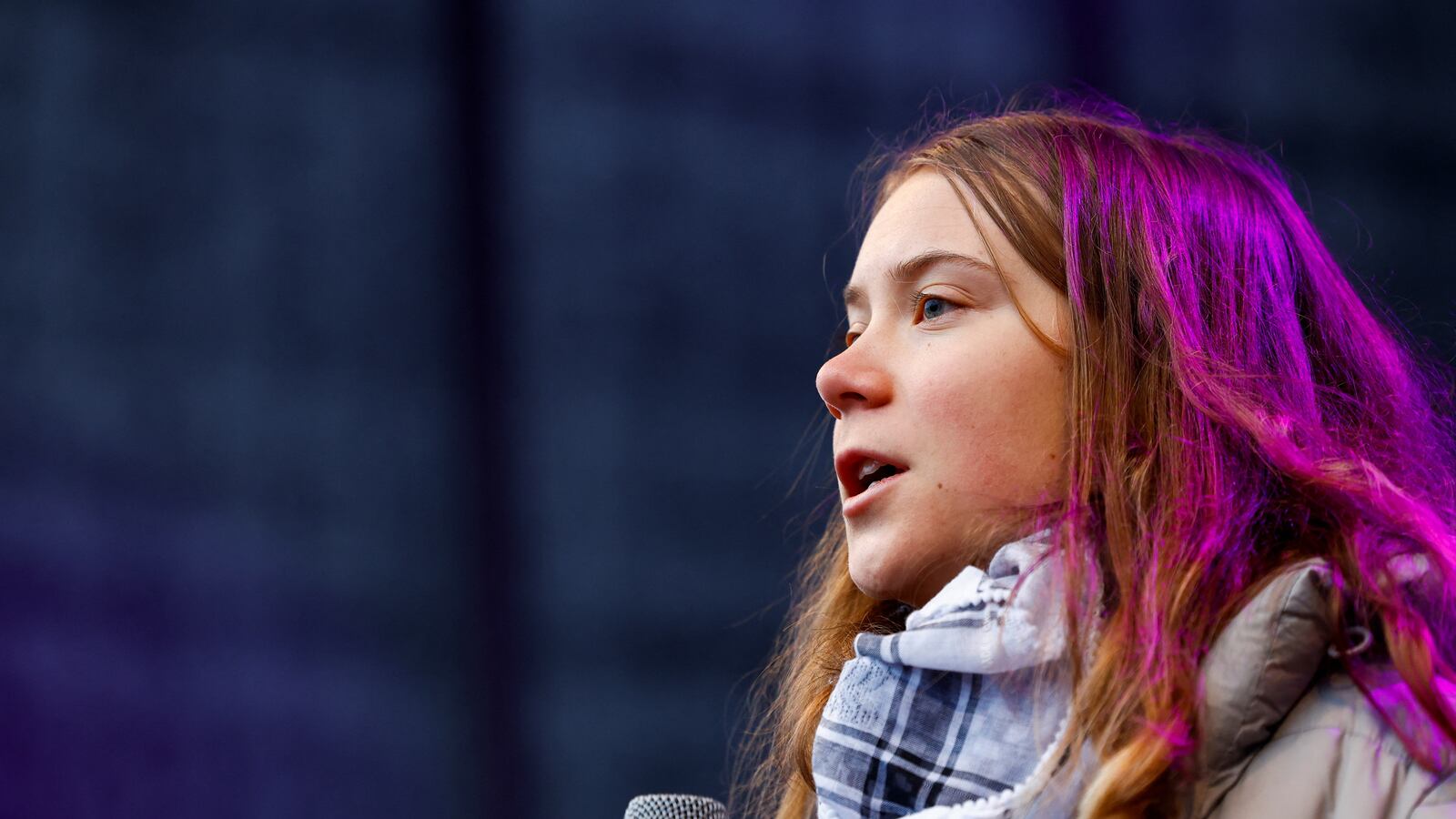 Greta Thunberg speaking in Amsterdam.