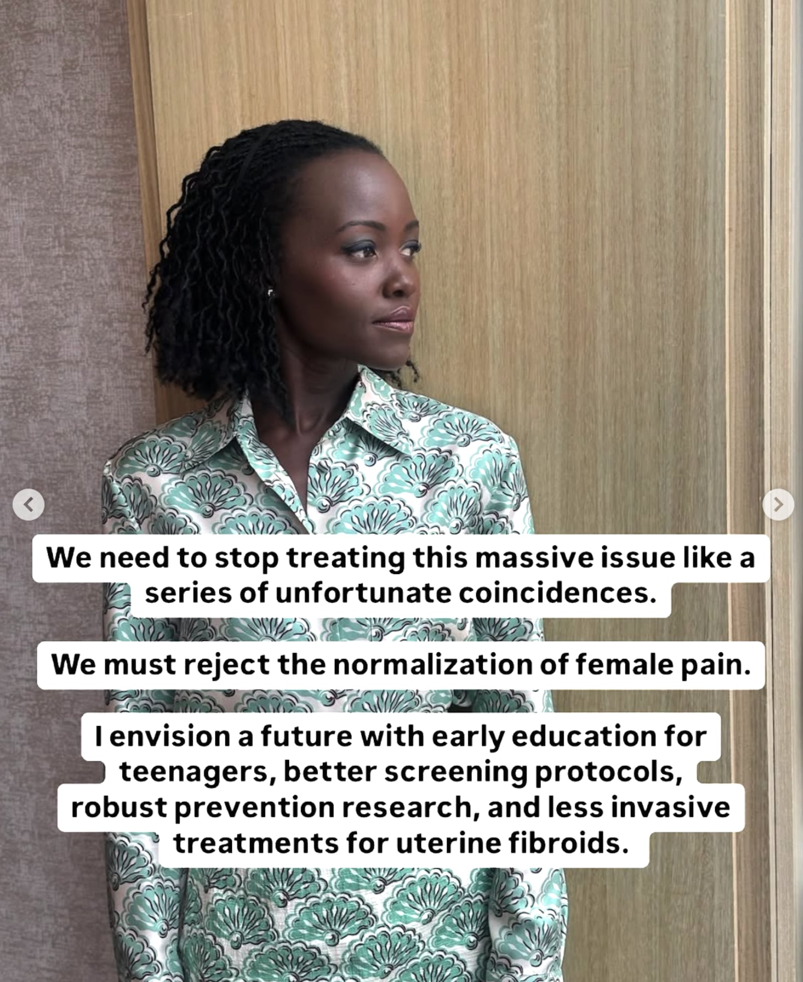 Lupita Nyong'o shared a photo of her with text on her Instagram.