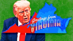 A photo illustration of Donald Trump and the map of Virginia after a referendum vote.