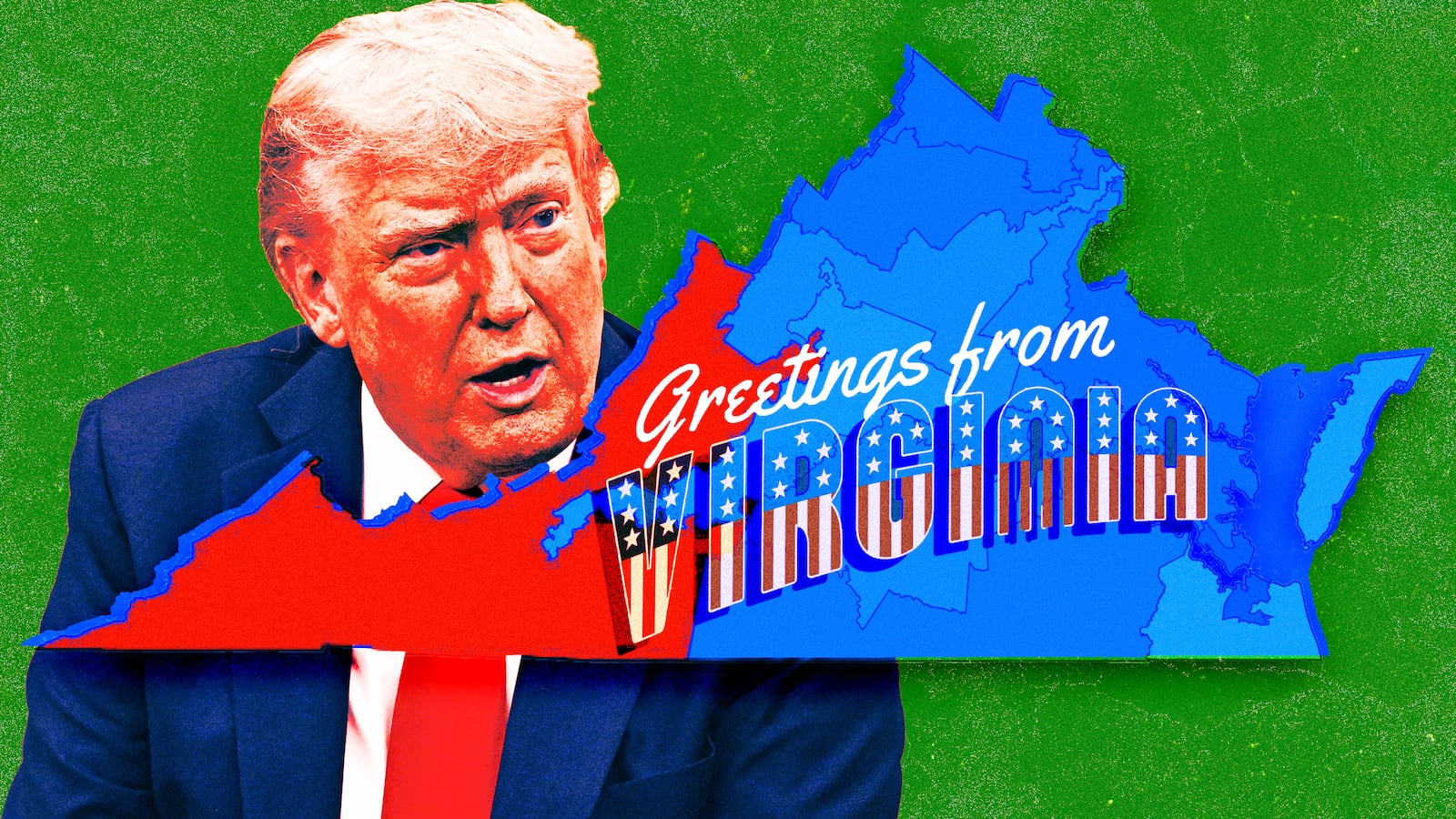 A photo illustration of Donald Trump and the map of Virginia after a referendum vote.