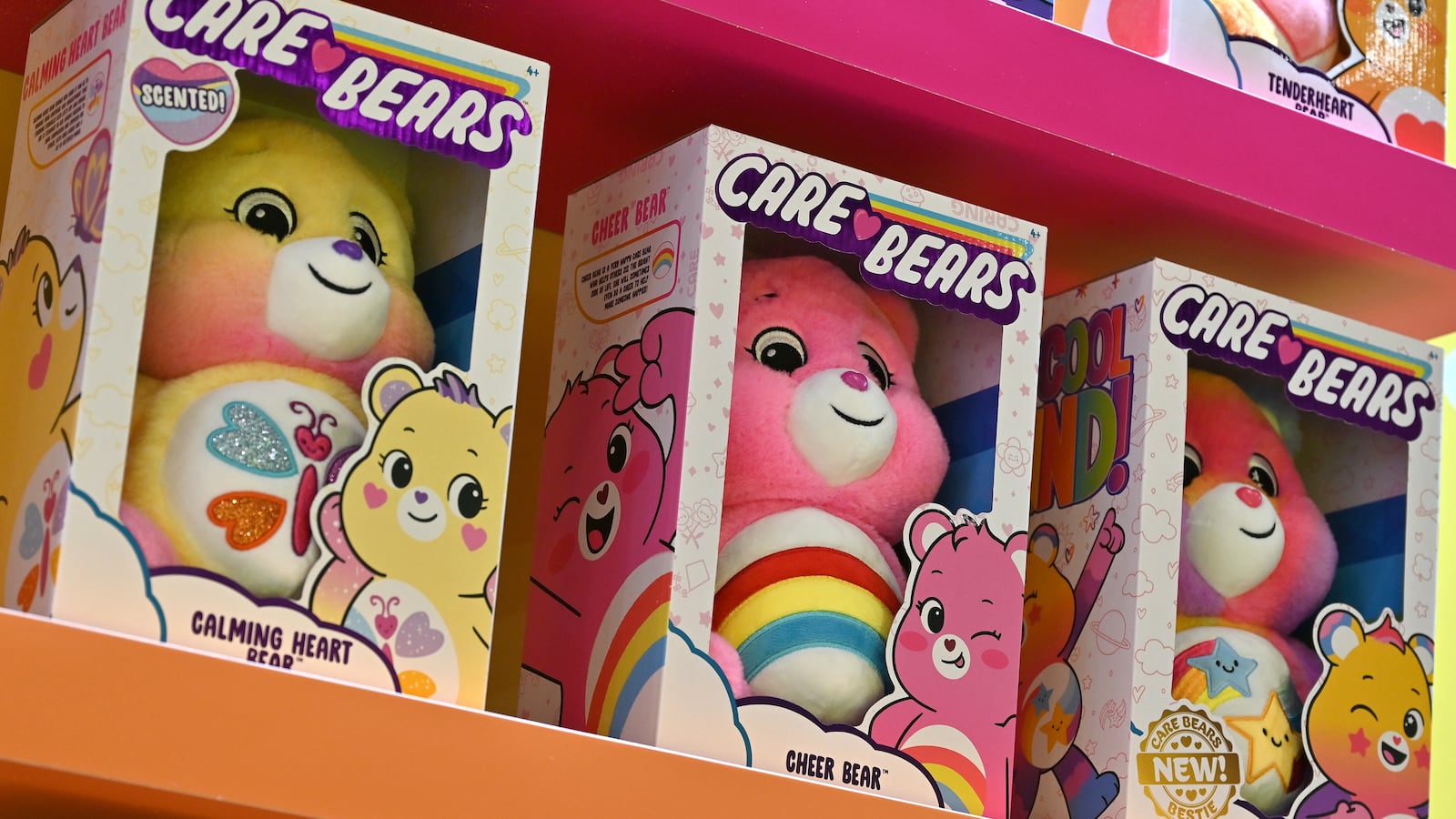 LONDON, ENGLAND - OCTOBER 04: Care Bears soft toys are displayed during the Brand Licensing Europe at ExCel on October 04, 2023 in London, England. Brand Licensing Europe (BLE) event is dedicated to licensing and brand extension, bringing together retailers, licensees and manufacturers for three days of deal-making, networking and trend spotting. (Photo by John Keeble/Getty Images)