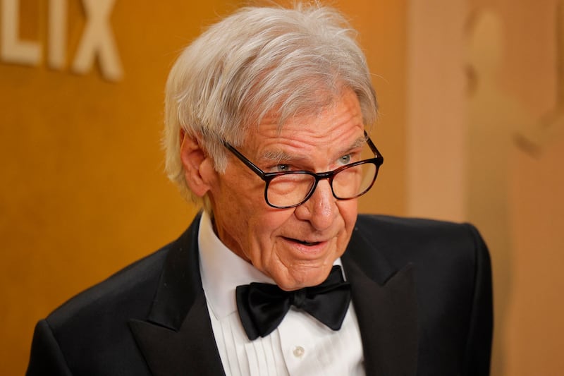 Harrison Ford poses on the red carpet during the Actor Awards, in Los Angeles, California, U.S., March 1, 2026. REUTERS/Mike Blake