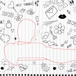 High school notebook with doodles and Don Draper of Mad Men