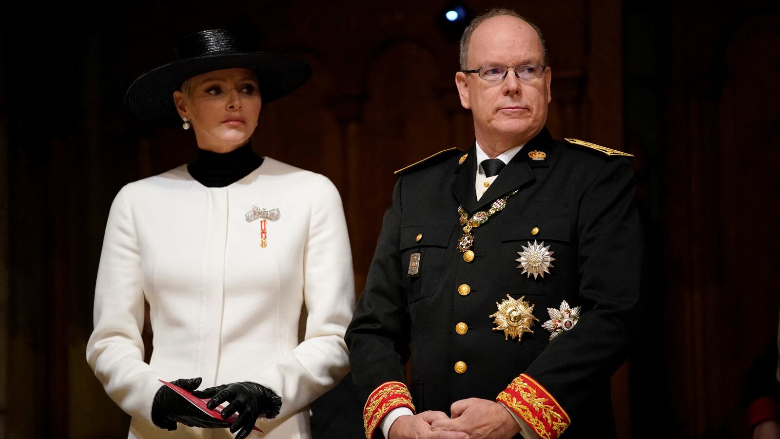 Prince Albert II of Monaco and Princess Charlene attend a mass ceremony at the Monaco cathedral as part of ceremonies marking National Day, in Monaco, Nov. 19, 2022.