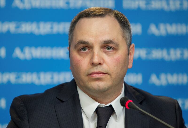 Andriy Portnov attends a press conference.