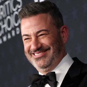 TV host Jimmy Kimmel poses in the press room with the Best Talk Show award for "Jimmy Kimmel Live!" during the 31st Annual Critics Choice Awards at Barker Hangar in Santa Monica, California, on January 4, 2026.