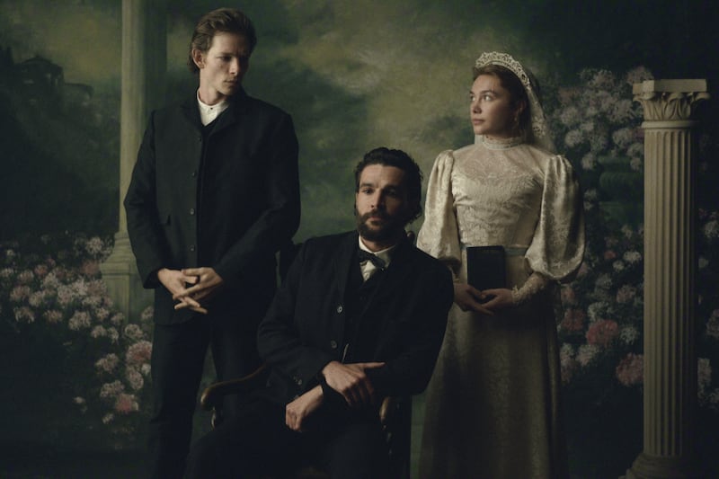 Christopher Abbott, Mike Faist, and Florence Pugh in East of Eden