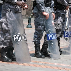 The stock image of South American riot police.
