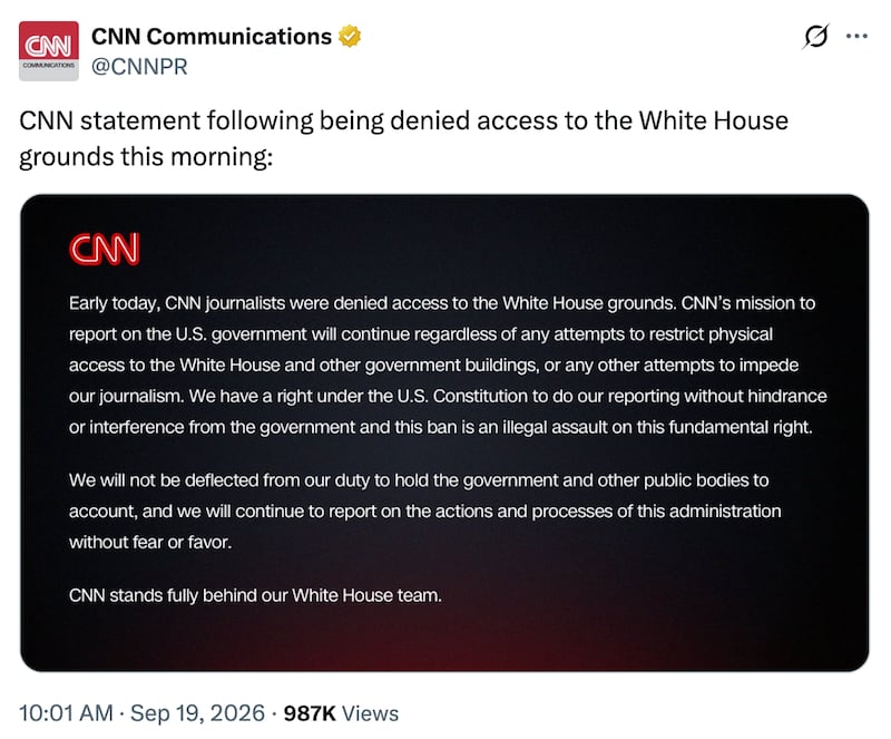 CNN's statement on reporters being denied entry to the White House.