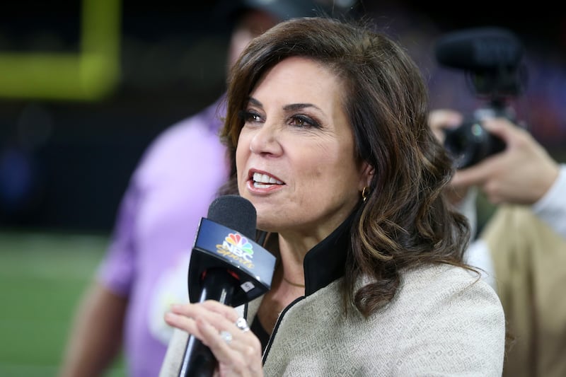 Nov 25, 2021; New Orleans, Louisiana, USA; NBC Sports commentator Michele Tafoya after the game between the New Orleans Saints and the Buffalo Bills at the Caesars Superdome. Mandatory Credit: Chuck Cook-USA TODAY Sports