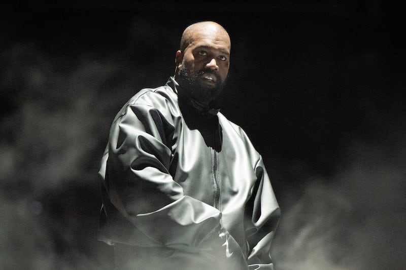 Rapper Kanye West performs onstage during the "Vultures 1" playback concert during Rolling Loud 2024 at Hollywood Park Grounds on March 14, 2024 in Inglewood, California.