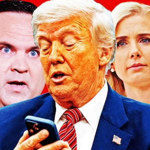 A photo illustration of Dan Scavino, Donald Trump, and Natalie Harp.