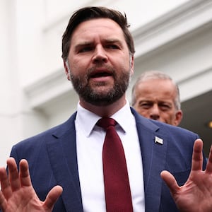 Vice President JD Vance slammed Democrats as GOP House Speaker Mike Johnson and Senate Majority Leader John Thune looked on outside the White House after a meeting with the president and Democratic congressional leaders as the government shutdown looms.