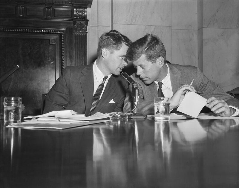 Robert F. Kennedy with his brother John F. Kennedy at a hearing in Washington.