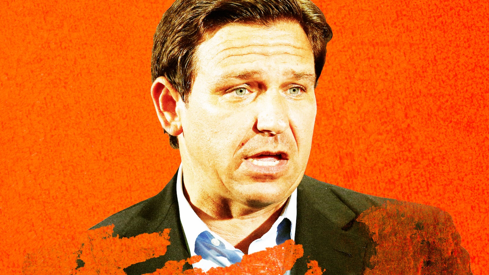A photo illustration of Ron DeSantis.