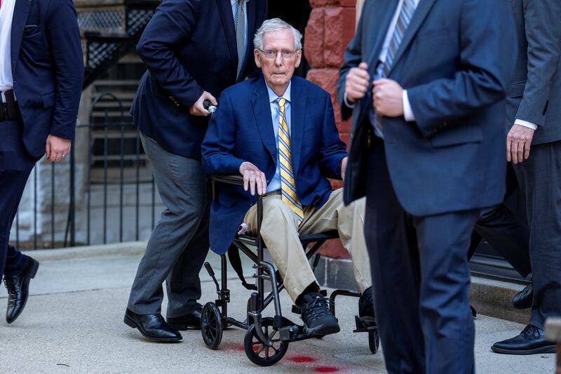 Senator Mitch McConnell (R-KY) departs his residence en route to a vote on the Senate floor after being out of the public eye for over three months Washington, D.C., U.S., September 14, 2026. REUTERS/Daniel Heuer