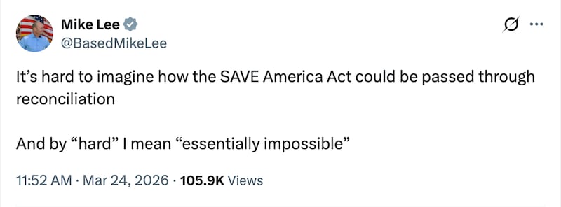 MAGA senator blasts idea of using reconciliation process to pass the SAVE America Act.