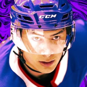 A photo illustration of Hudson Williams as Shane Hollander in Heated Rivalry.