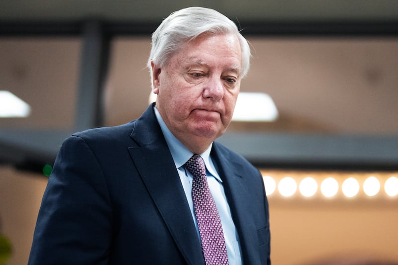 UNITED STATES - FEBRUARY 20: Sen. Lindsey Graham, R-S.C., is seen in the Russell building subway before a vote on Thursday, February 20, 2025. (Tom Williams/CQ-Roll Call, Inc via Getty Images)