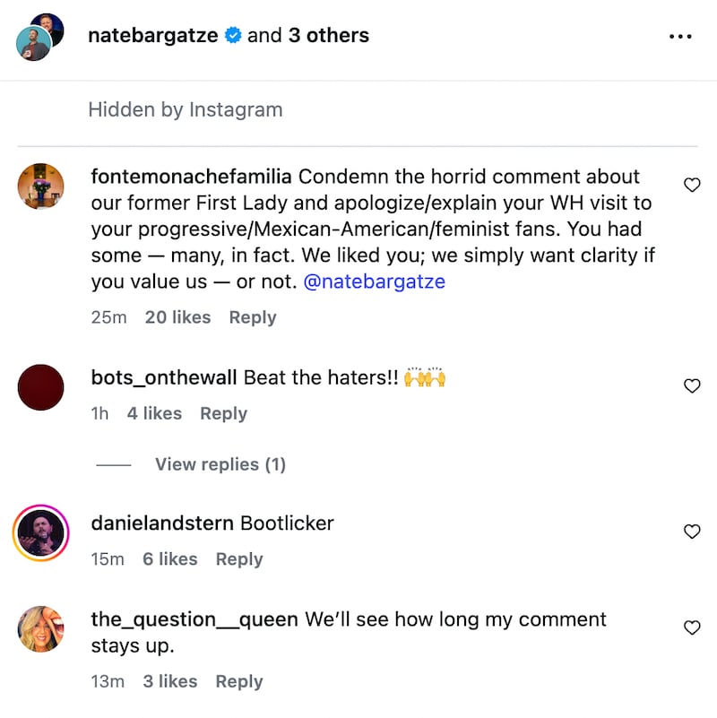 Several comments appear to have been hidden on the post.