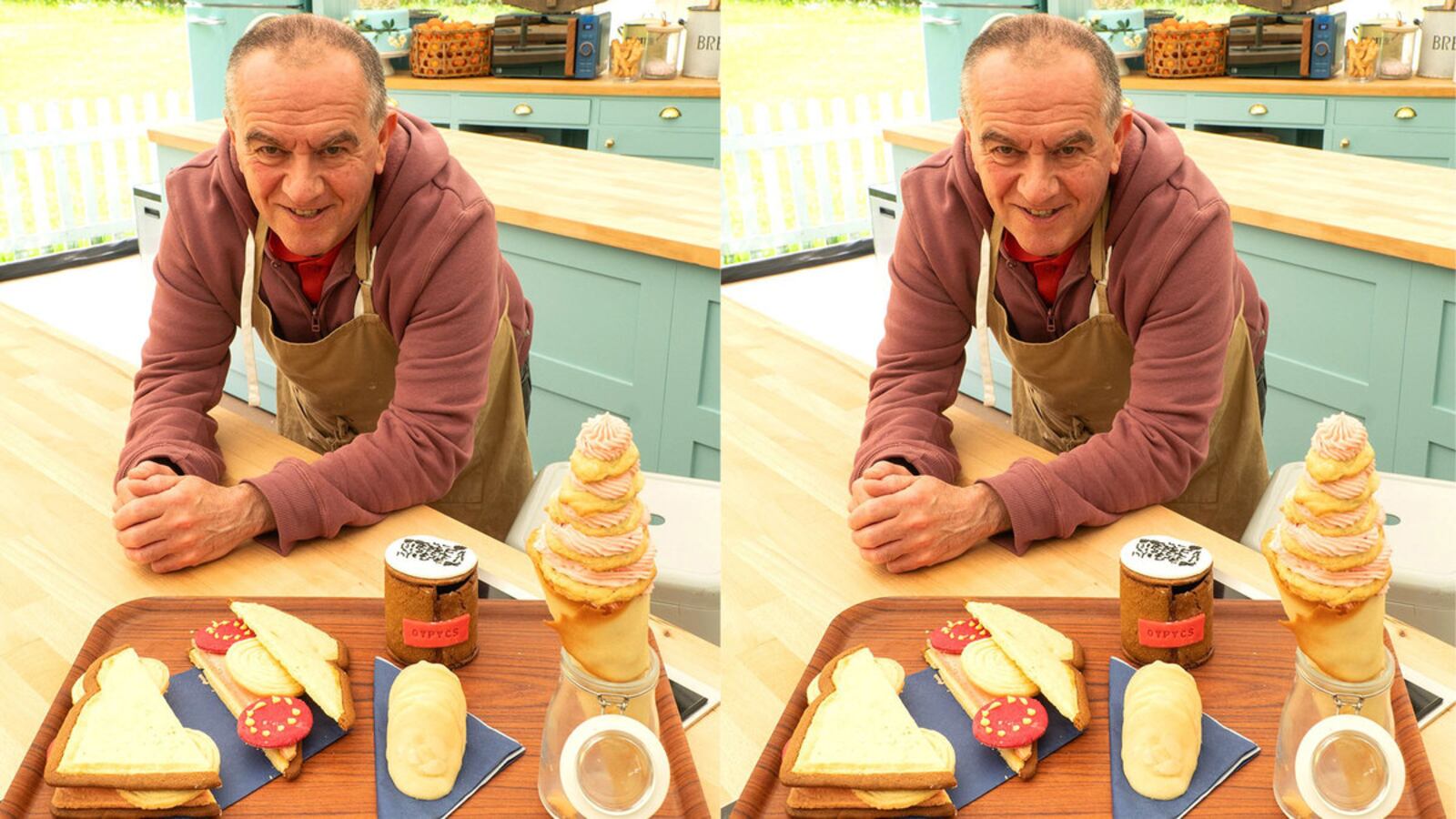 Keith with his illusion bake on Great British Baking Show.