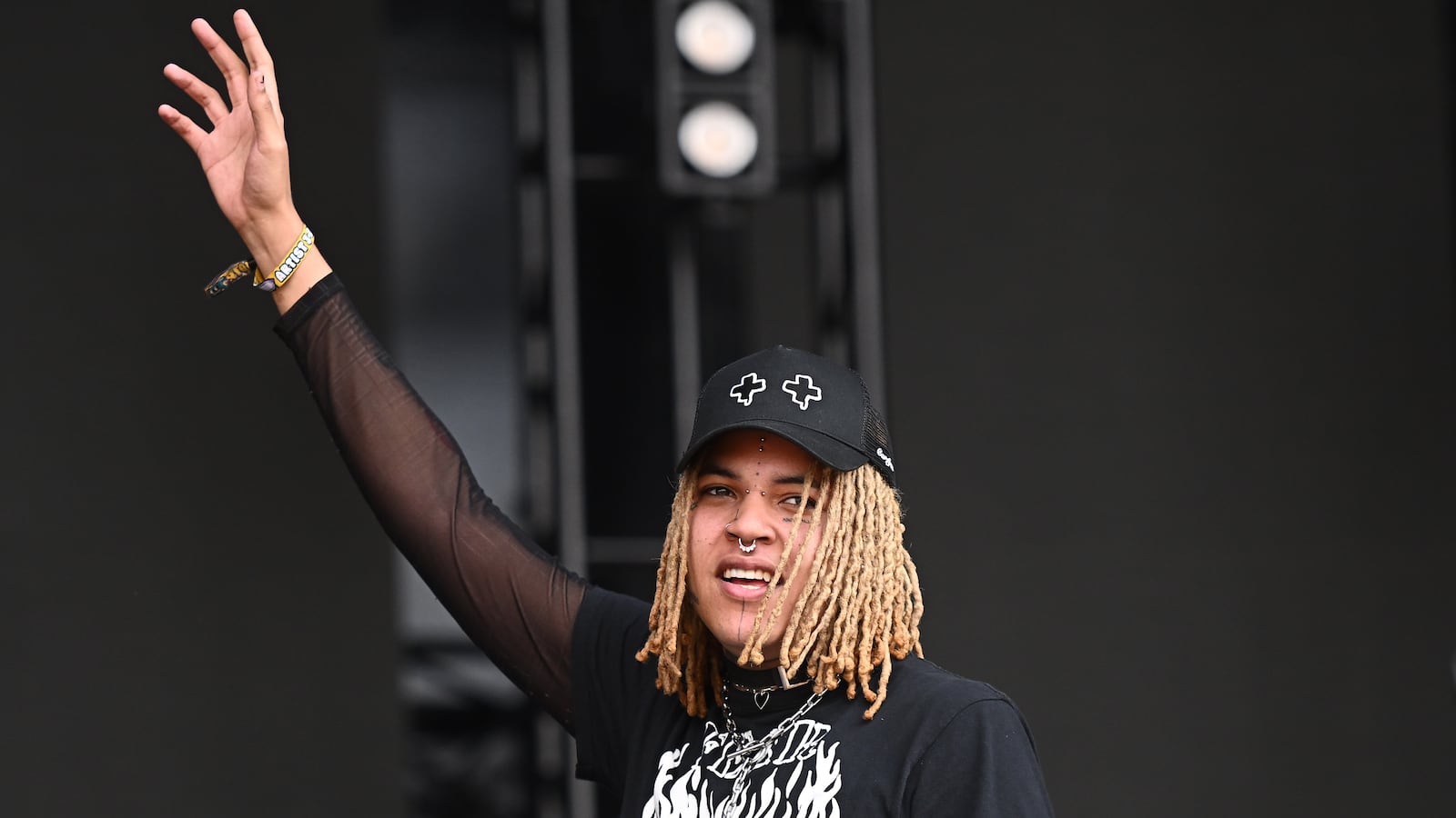 CHICAGO, ILLINOIS - SEPTEMBER 17: Poorstacy performs during Riot Fest 2022 at Douglass Park on September 17, 2022 in Chicago, Illinois.