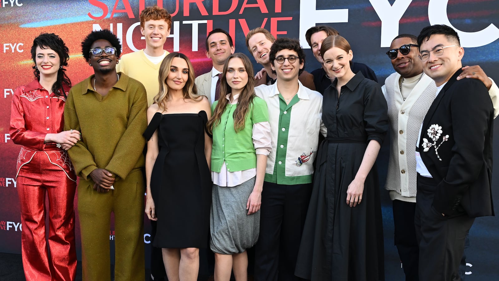 Sarah Sherman, Kam Patterson, Chloe Fineman, Veronika Slowikowska, Marcello Hernandez, Ashley Padilla, Kenan Thompson, Bowen Yang, Ben Marshall, Andrew Dismukes and James Austin Johnson at the "Saturday Night Live" FYC event held at the Saban Media Center on June 01, 2026 in Los Angeles, California. (Photo by Katie Flores/Variety via Getty Images)