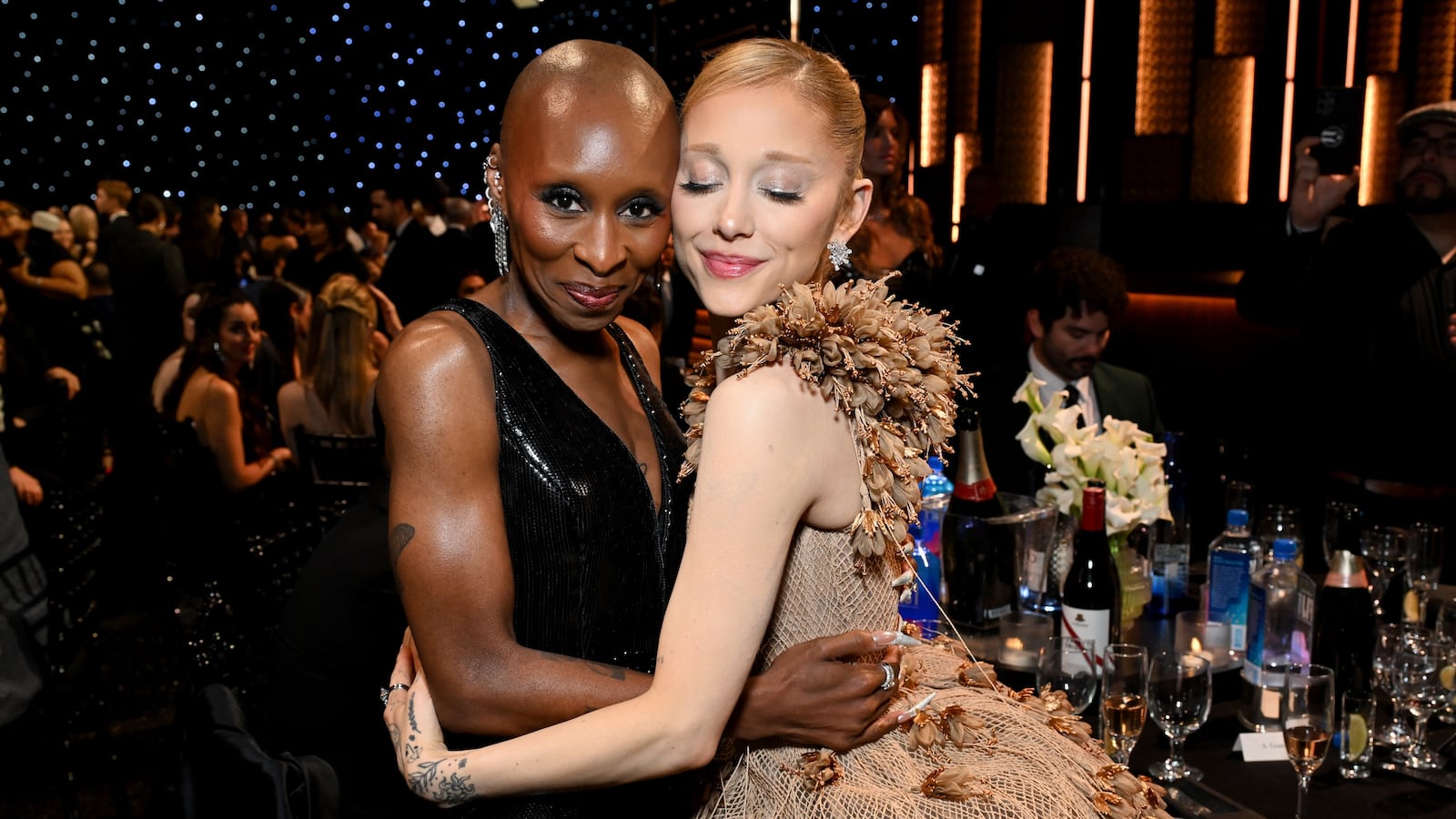 SANTA MONICA, CALIFORNIA - FEBRUARY 07: (L-R) Cynthia Erivo and Ariana Grande attend the 30th Annual Critics Choice Awards at Barker Hangar on February 07, 2025 in Santa Monica, California. (Photo by Michael Kovac/Getty Images for Critics Choice Association)