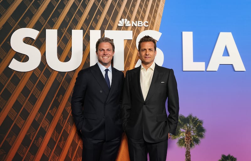 Stephen Amell and Gabriel Macht attend the Los Angeles premiere of "Suits LA" 2025