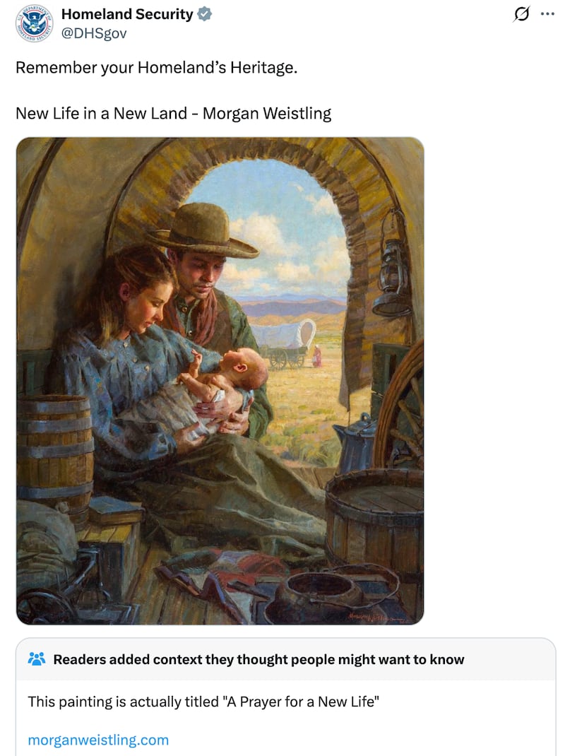 The DHS post sharing Morgan Weistling’s painting “A Prayer for a New Life.”
