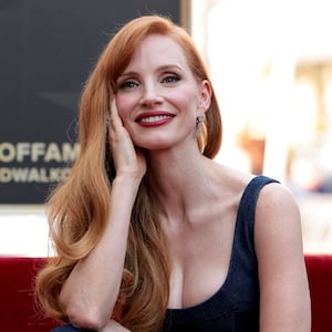 Actor Jessica Chastain poses during the ceremony honoring her with a star on the Hollywood Walk of Fame in Los Angeles, California, U.S., September 4, 2025.