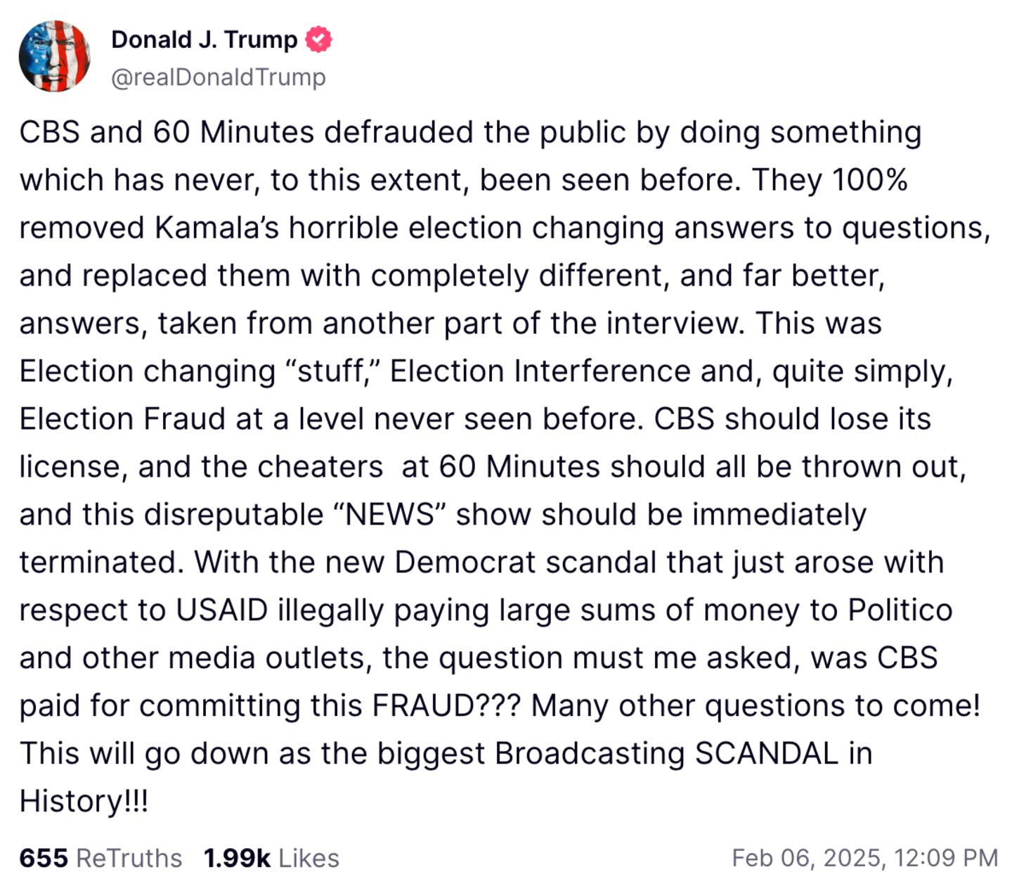 Trump Calls for 60 Minutes to be ‘Terminated’ And Tries to Rope CBS ...