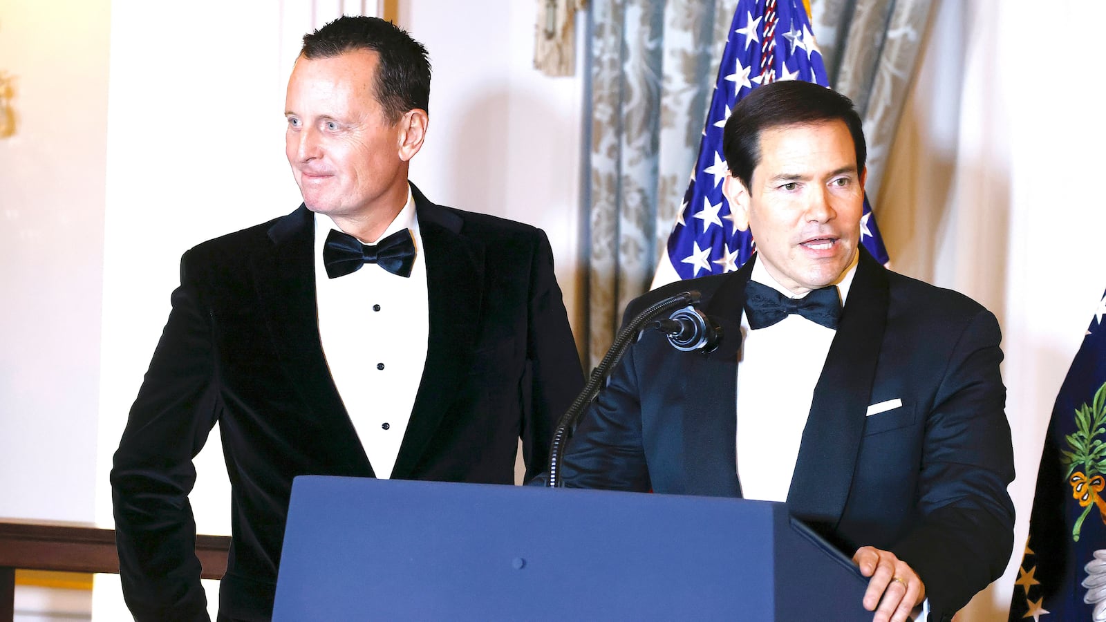 Ambassador Richard Grenell (L), Kennedy Center President, and U.S. Secretary of State Marco Rubio (R) onstage at the 48th Kennedy Center Honors Medallion Reception