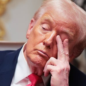 Donald Trump attends a meeting of his Cabinet in the Cabinet Room of the White House.