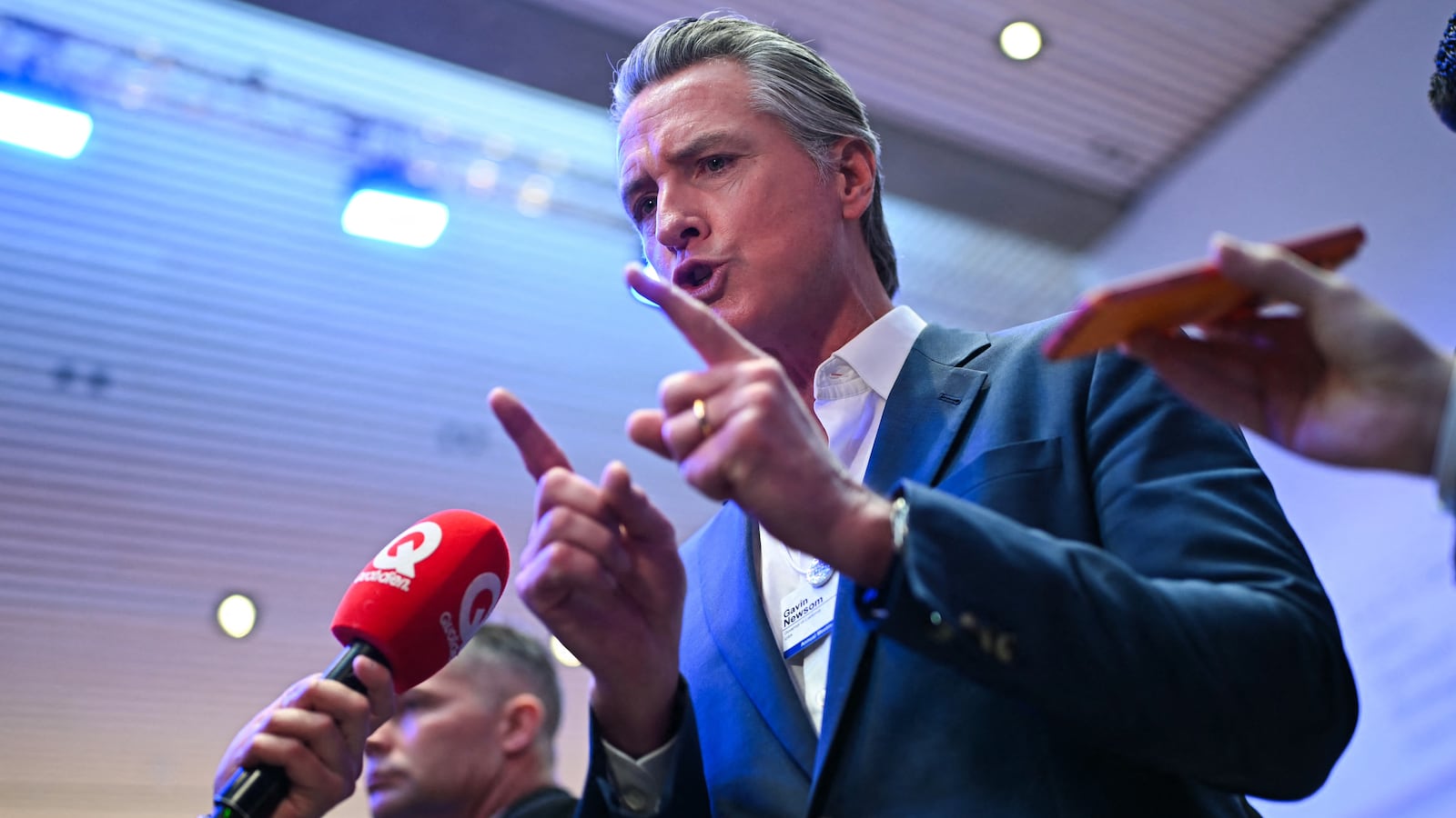 US' Governor Of california Gavin Newsom speaks to the press on the sidelines of the World Economic Forum (WEF) annual meeting in Davos on January 20, 2026. The World Economic Forum takes place in Davos from January 19 to January 23, 2026. (Photo by Fabrice COFFRINI / AFP via Getty Images)