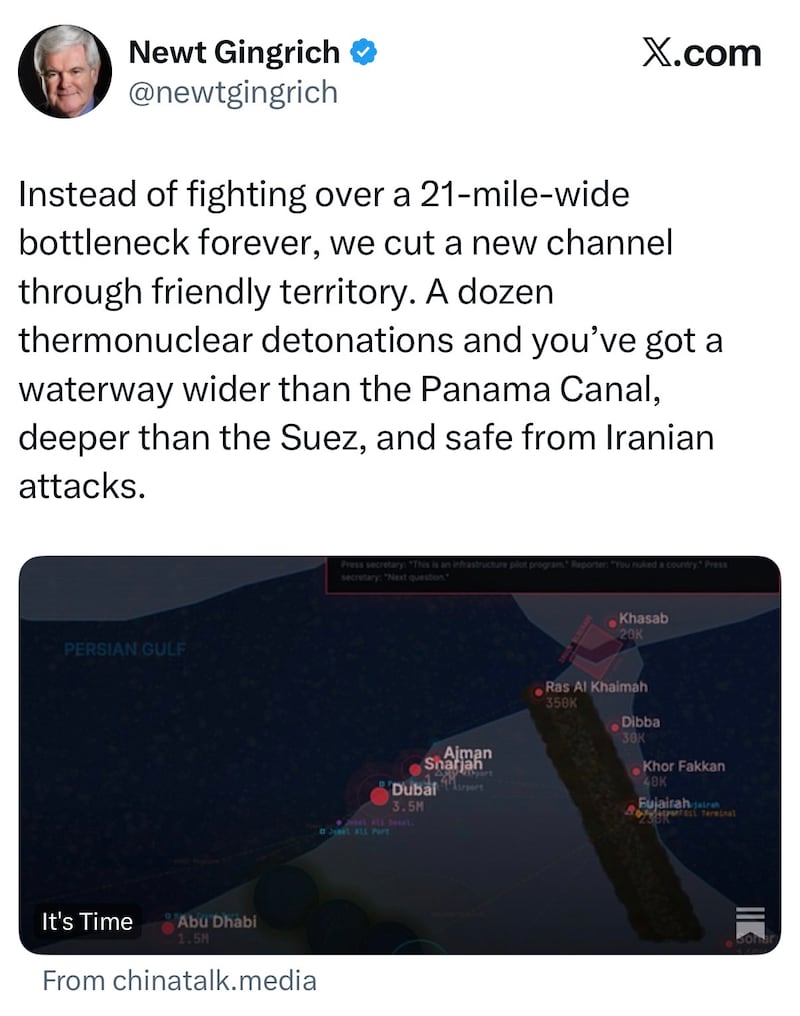 Newt Gingrich post on X