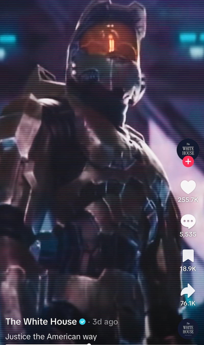 Screenshot of Master Chief in the White House's video.