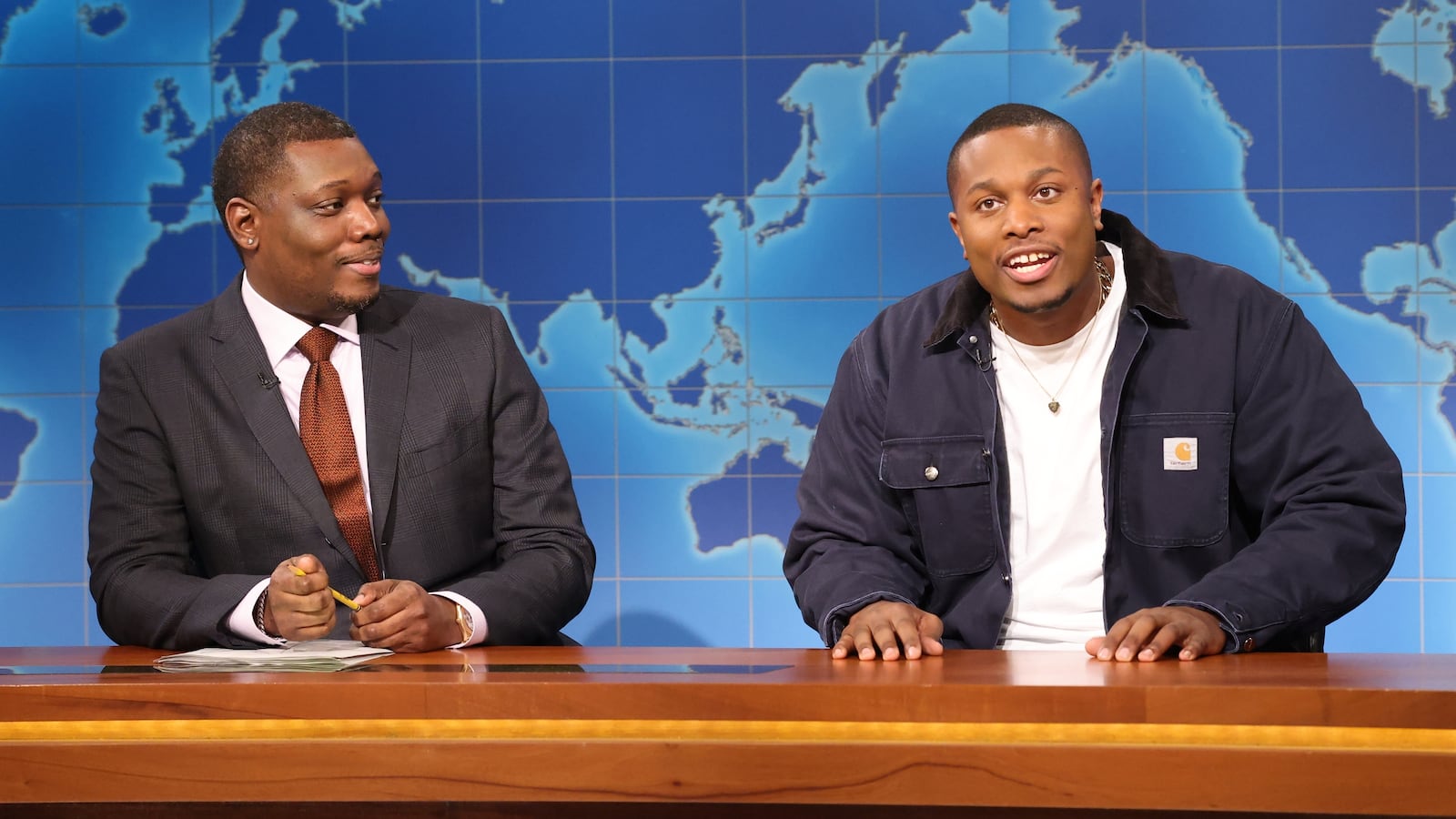 Michael Che and Devon Walker during Weekend Update