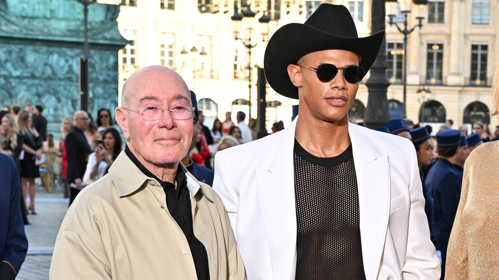 (L-R) David Geffen, Donovan Michaels, Lady Jemma Mornington and Arpad Busson attend Vogue World: Paris 2024 at the Place Vendome on June 23, 2024 in Paris. (Photo by Stephane Cardinale - Corbis/Corbis via Getty Images)