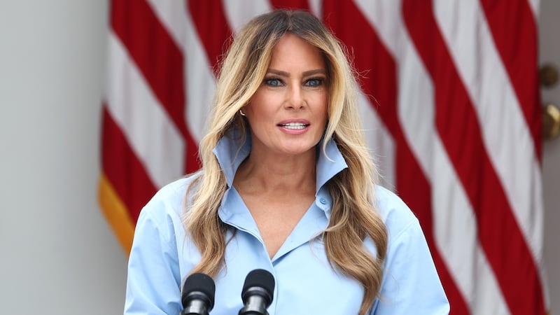 First lady Melania Trump speaks during an event announcing the expansion of a foster care initiative in the Rose Garden of the White House on August 20, 2026 in Washington, DC.