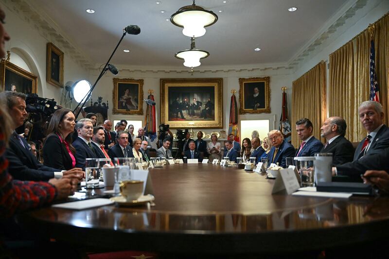 US President Donald Trump presides over a cabinet meeting.