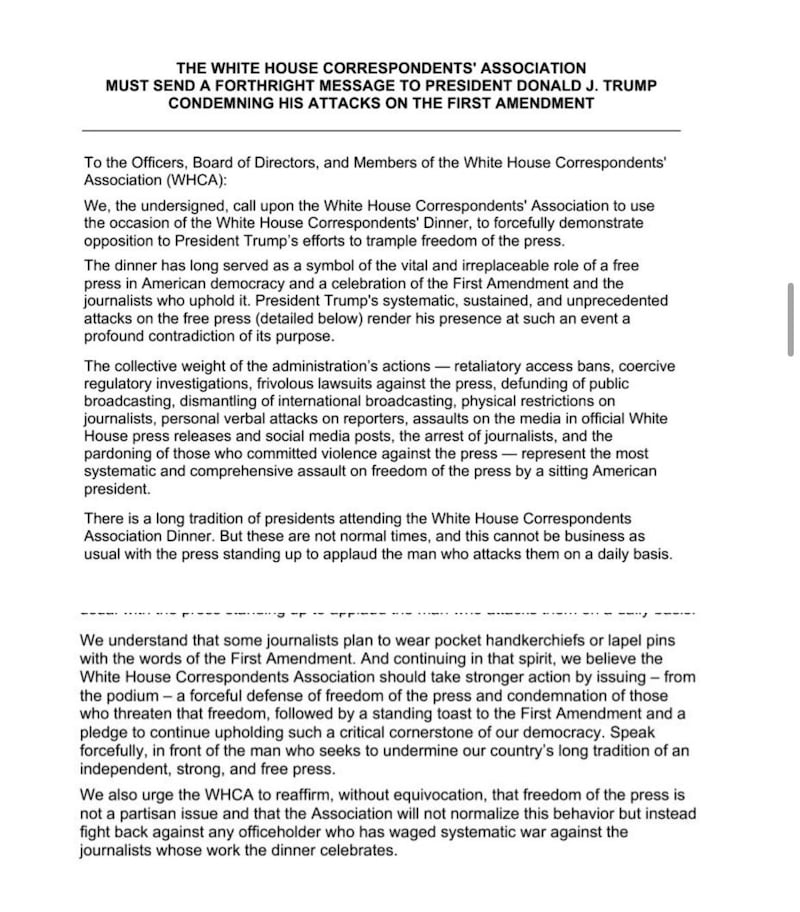 The letter was signed by more than 200 journalists.