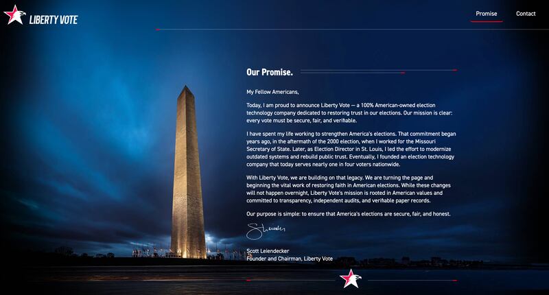 Visitors to the Dominion Voting Systems website are now greeted with this message from its new owner.