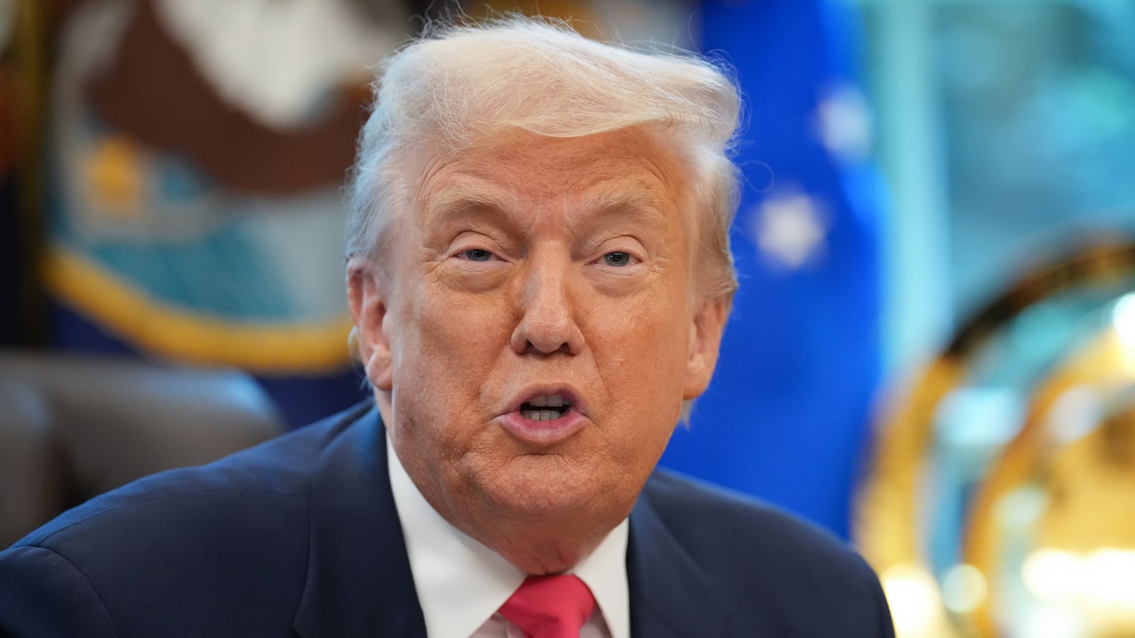 President Donald Trump speaks in the Oval Office on August 14, 2025 in Washington, DC.