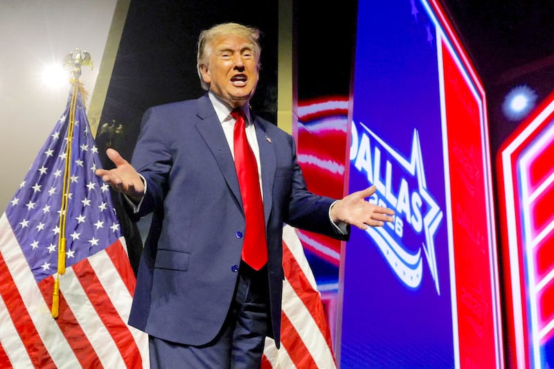 U.S. President Donald Trump reacts onstage at the Republican National Midterm Convention in Dallas, Texas, U.S., September 10, 2026.