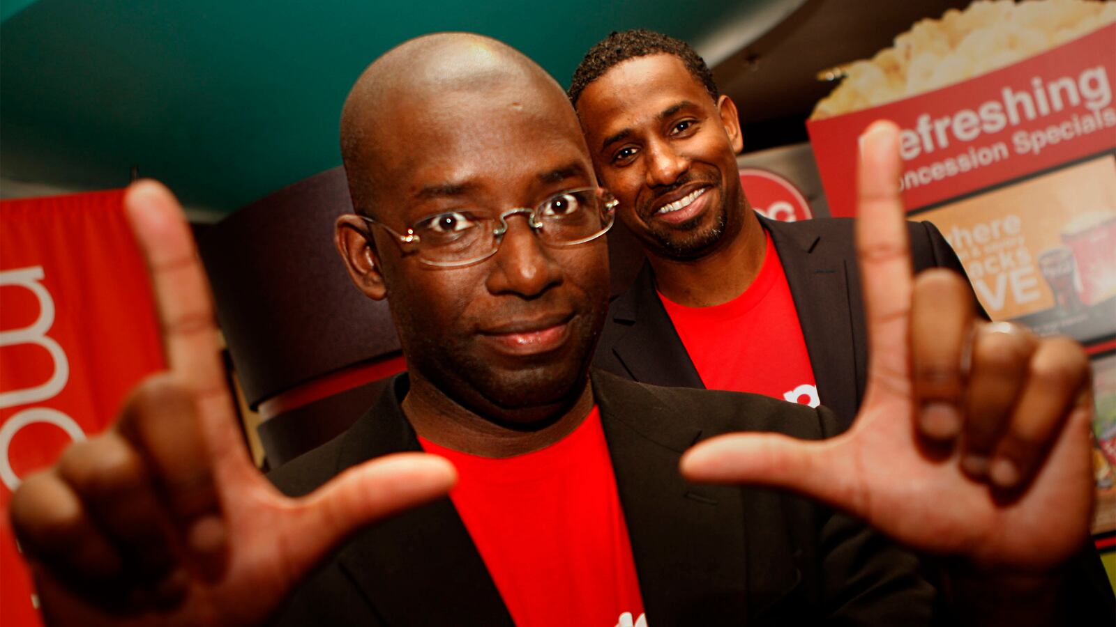 MoviePass co-founders Stacy Spikes and Hamet Watt at an AMC in San Francisco.