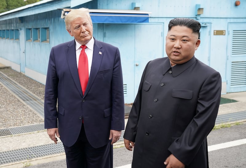 U.S. President Donald Trump meets with North Korean leader Kim Jong Un at the demilitarized zone separating the two Koreas, in Panmunjom, South Korea, June 30, 2019.